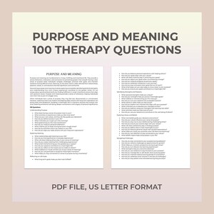 Therapy Questions for Purpose and Meaning, Core Values, Fulfillment, Personal Growth, Legacy, Resilience, Self-Reflection, Therapy Worksheet