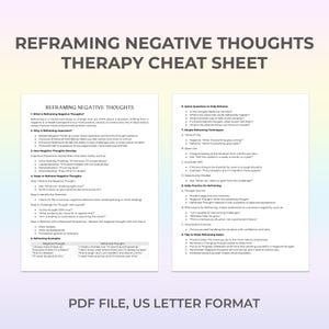 Cognitive Restructuring, Thought Reframing, Positive Thinking, Cognitive Distortions, Thought Pattern, Negative Thought, Therapy Cheat Sheet