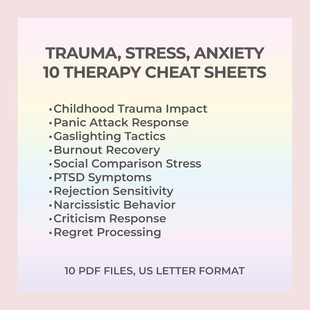 Therapy Cheat Sheet Bundle Emotional Healing Trauma Recovery PTSD ...