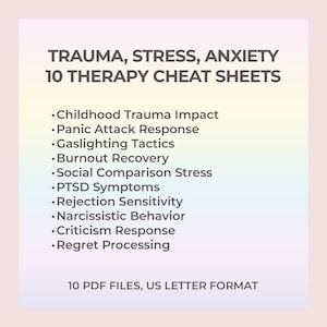 Therapy Cheat Sheet Bundle Emotional Healing Trauma Recovery PTSD Anxiety Relief Burnout Reset Panic Attack Calm Gaslighting Resilience