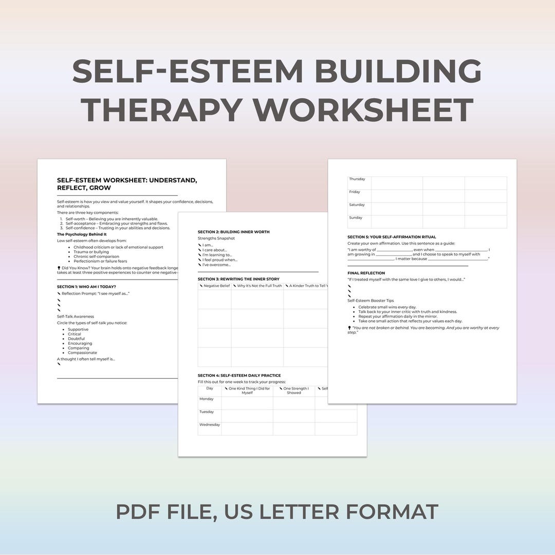 Self-esteem Building Worksheet Printable Confidence Journal for Therapy ...