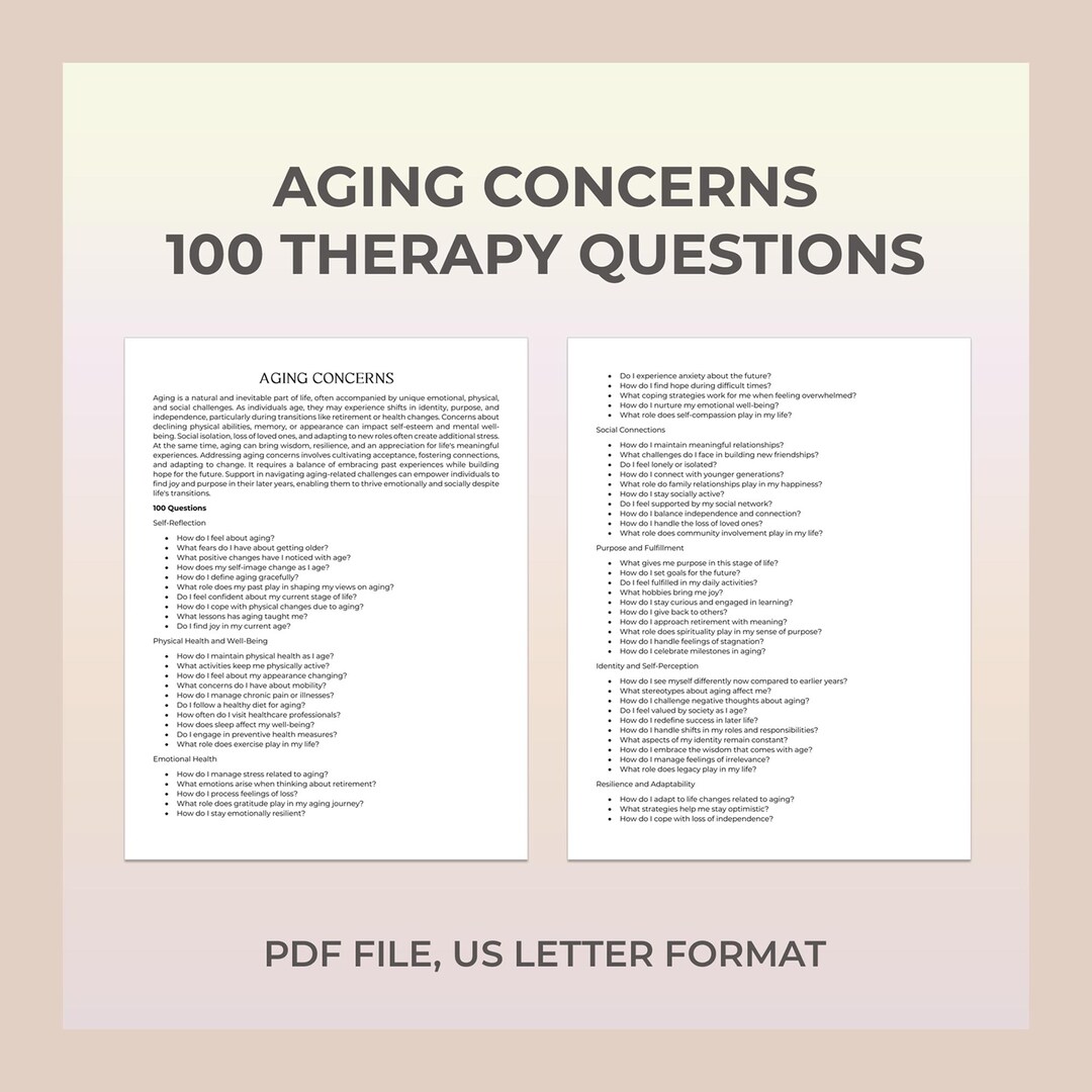 Therapy Questions Aging Concerns Worksheet Emotional Resilience Life ...