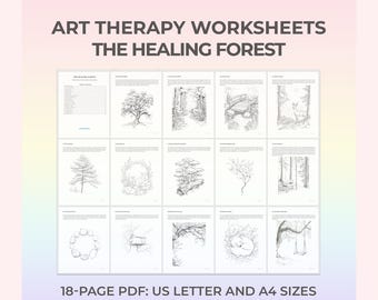 Art Therapy Worksheets for Mindfulness Growth Healing Coloring Pages for Emotional Reflection Forest-Themed Self Care and Trauma Recovery