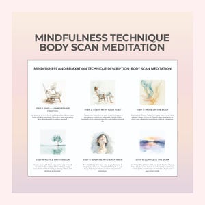 Body Scan Meditation, Mindfulness Therapy Worksheet, Relaxation, Mindfulness Technique, Self-Development, Printable Therapy Worksheet PDF