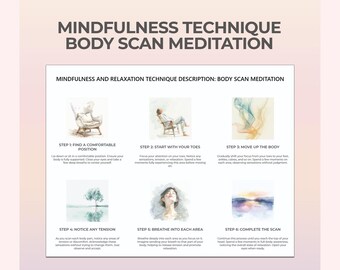 Body Scan Meditation, Achtsamkeitstherapie Arbeitsblatt, Entspannung, Achtsamkeitstechnik, Selbstentwicklung, Therapie Arbeitsblatt PDF zum Ausdrucken