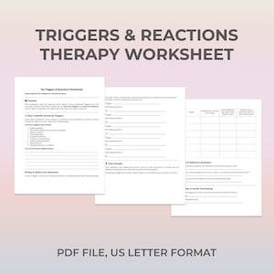 Emotional Triggers Therapy Worksheet, Reaction Tracker, Trauma Worksheet, Self Awareness Tool, Therapy Journal, Mood Tracker, Mental Health