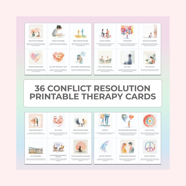Conflict Resolution Therapy Cards, Couples, Family, Interpersonal Therapy, Printable, Counselling Worksheet, Mental Health Visual PDF image 1