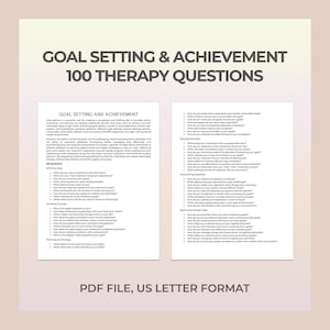 Goal Setting Therapy Questions, Achievement, Motivation, SMART Goals, Personal Growth, Time Management, Self-Discipline, Therapy Worksheet