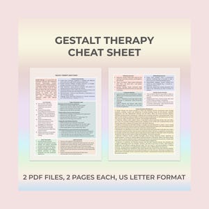 Gestalt Therapy Cheat Sheet Printable PDF – Counseling Techniques Reference, Psychotherapy Tools, Mental Health Worksheet for Therapists