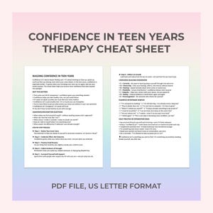 Teen Confidence Therapy Cheat Sheet for Self Worth Inner Strength Counseling Growth Mindset Empowerment Self Esteem Reflection Tool