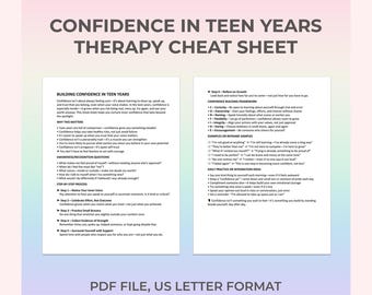 Teen Confidence Therapy Cheat Sheet for Self Worth Inner Strength Counseling Growth Mindset Empowerment Self Esteem Reflection Tool