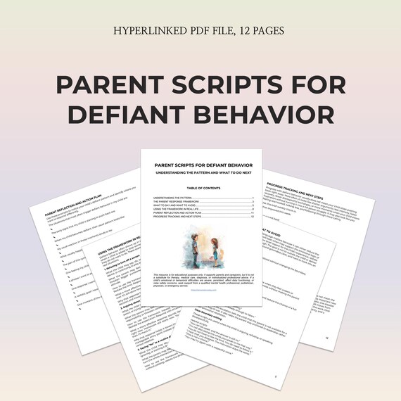 Parent Scripts for Defiant Behavior Printable PDF Calm Parenting Guide Power Struggles Talking Back Counseling Handout Parent Support Tool