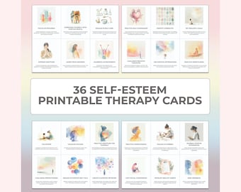 Self-Esteem Therapy Cards, Interpersonal, CBT, Cognitive-Behavioral, Printable Flashcards, Worksheet, Humanistic Therapy, Counselling tool