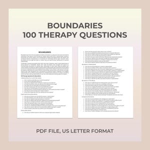 Boundaries Therapy Questions, Assertiveness, Communication Skills, Self-Worth,Emotional Resilience, Personal Space,Balance,Therapy Worksheet