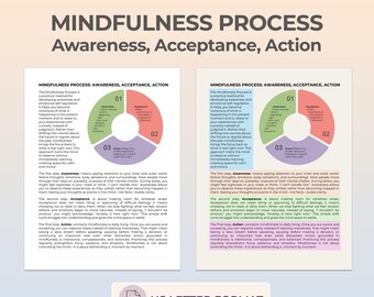 Mindfulness Process Therapy Cheat Sheet Awareness Acceptance Action Visual Guide Emotional Regulation Therapist Classroom Printable PDF Aid