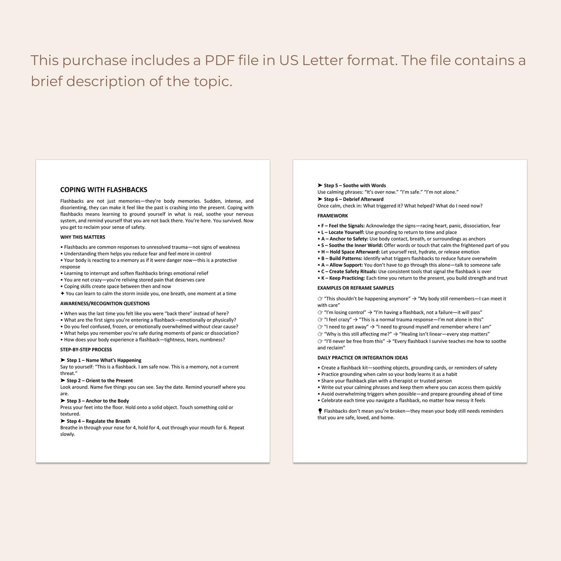 Coping With Flashbacks – Printable Guide for Trauma Relief Grounding ...