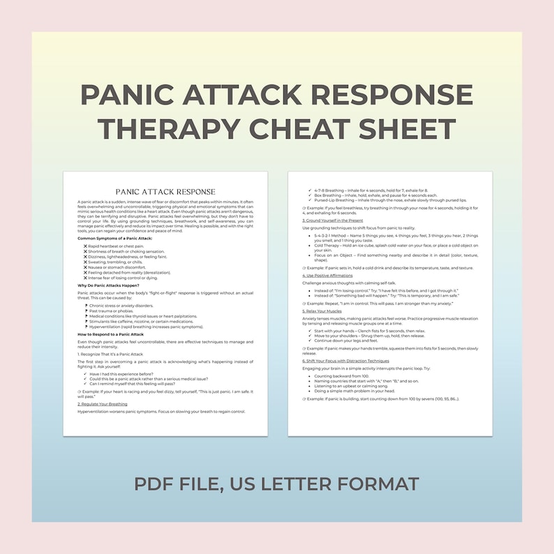 Panic Attack Help, Stop Panic Attacks, Panic Attack Tips, Coping With Panic, Panic Attack Relief, Reduce Anxiety Fast, Therapy Cheat Sheet image 1