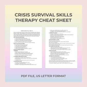 Crisis Survival Skills Cheat Sheet Emotional Emergencies Printable Coping Tools to Manage Distress and Prevent Impulsive Reactions PDF