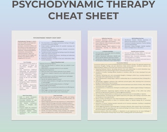 Psychodynamic Therapy Cheat Sheet, Psychodynamic Approach, Printable Therapy Sheet, Sheet for Therapist, Therapist Aid, Cheat Sheet PDF
