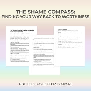 Shame Worksheet, Shame Compass, Self Worth Tool, Inner Critic Aid, Therapy Printable, Trauma Healing, Self Compassion, Therapy Worksheet