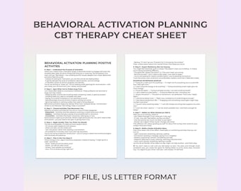Behavioral Activation Planner CBT Cheat Sheet Printable for Positive Activity Scheduling Mood Motivation Clients Depression Recovery