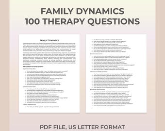 Preguntas terapéuticas sobre dinámica familiar, comunicación, límites saludables, conexión emocional, terapia familiar, roles familiares y fomento de la confianza.