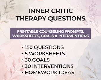 Inner Critic Therapy Questions Printable Self Compassion Worksheets Perfectionism Harsh Self Talk Counseling Client Homework Resource PDF
