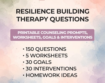 Emotional Resilience Workbook CBT Therapy Questions Coping Skills Worksheets Self Compassion Stress Management Goals Interventions Printable