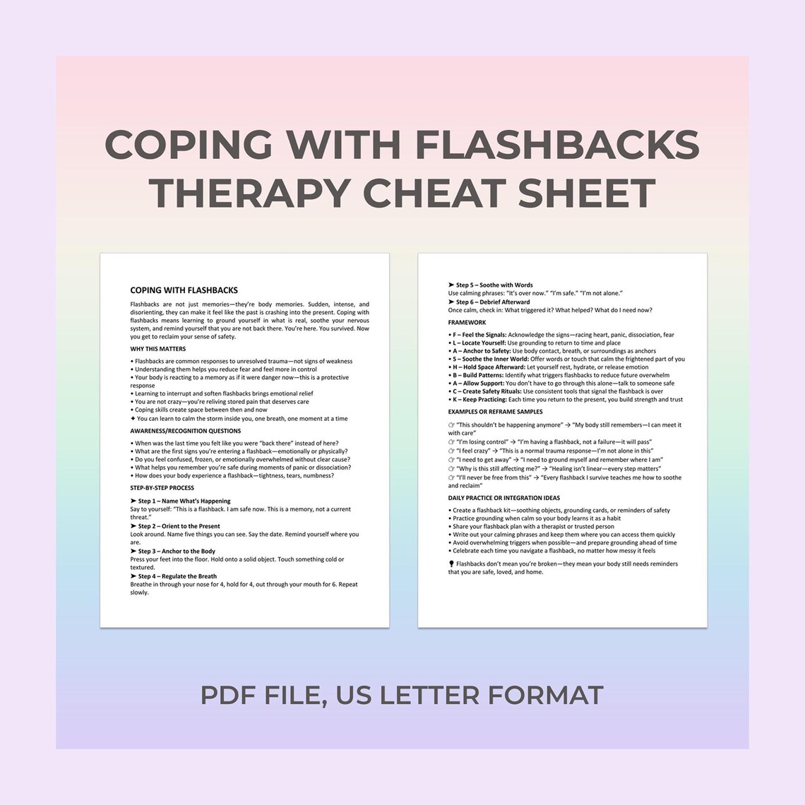 Coping With Flashbacks – Printable Guide for Trauma Relief Grounding ...