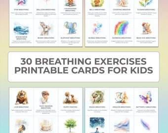 Breathing Exercise Therapy Cards for Kids Printable Psychotherapy Game Children Self Development Mental Health Support School Counselor Tool