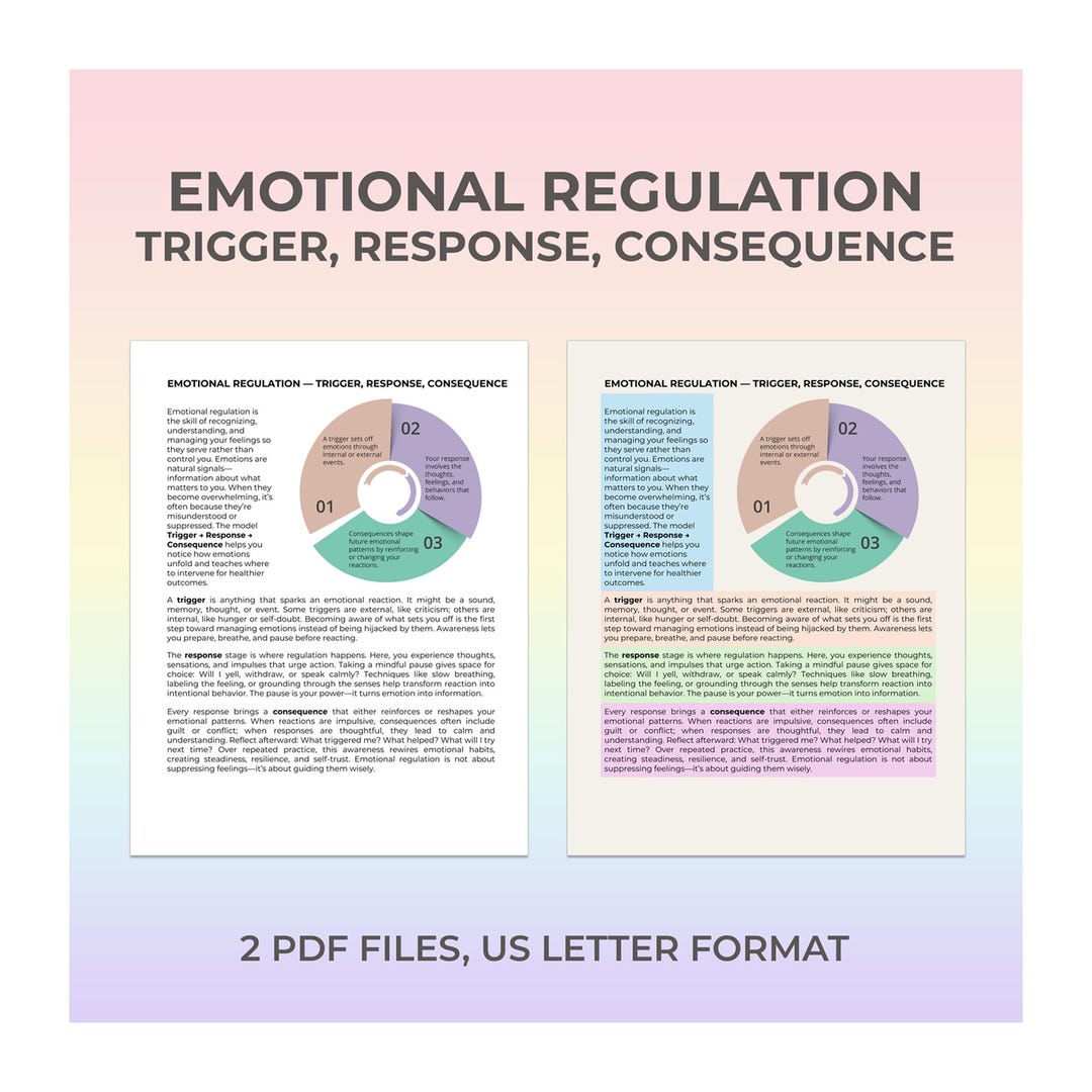 Regulating Emotions Flowchart Emotional Regulation Diagram Cheat Sheet Trigger Response Consequence ...