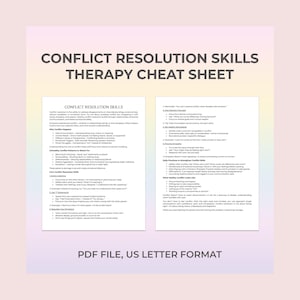 Hoja de trucos para la terapia de resolución de conflictos, consejos de comunicación, manejo de conflictos, control emocional, resolución de disputas, gestión de conflictos