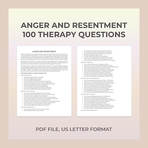 Anger Management Therapy Questions, Resentment Healing, Forgiveness, Self-Awareness, Conflict Resolution, Therapy Sheet,Emotional Regulation