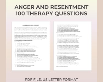 Anger Management Therapy Questions, Resentment Healing, Forgiveness, Self-Awareness, Conflict Resolution, Therapy Sheet,Emotional Regulation