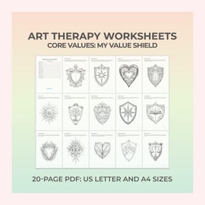 Art Therapy Sheets, Core Values Worksheet, Mindfulness art, Therapy Worksheet, Creative therapy, Mental health art therapy, Calming activity
