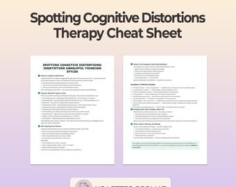 Cognitive Distortions CBT Cheat Sheet Unhelpful Thinking Styles Thought Reframing Thinking Errors Therapist Resource Printable PDF Guide