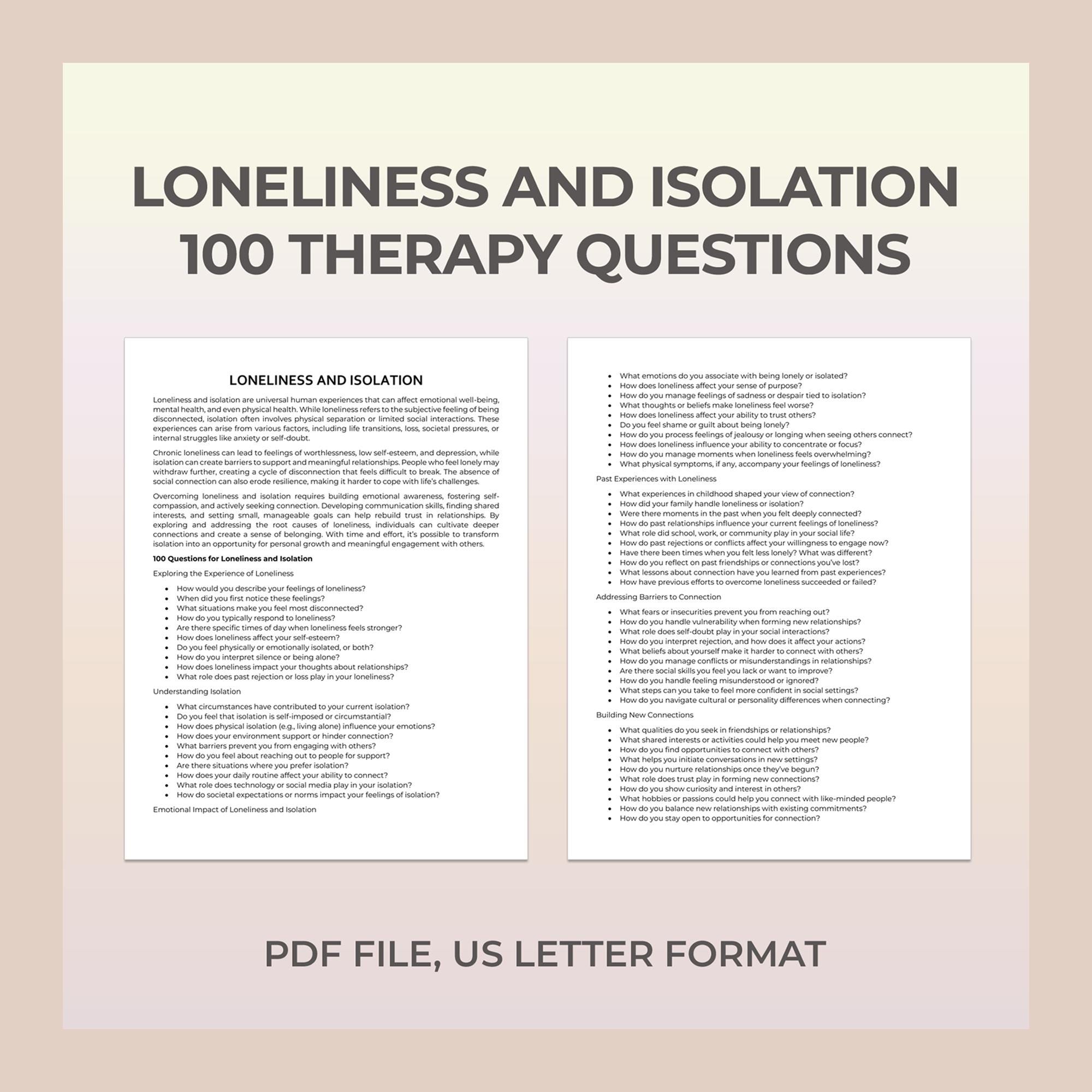 Isolation Method Questions Therapy Questions for Overcoming Isolation, Loneliness, Relationships ...