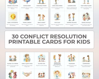 Conflict Resolution Therapy Cards Kids Printable Psychotherapy Worksheets Children Problem Solving Emotional Growth School Counselor Tool