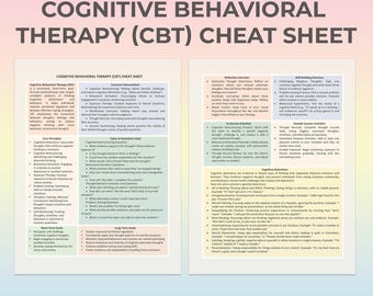 CBT cheat sheet, Cognitive Behavioral Therapy cheat sheet, Printable Therapy Sheet, Sheet for Therapist, Therapist Aid, CBT cheat sheet pdf