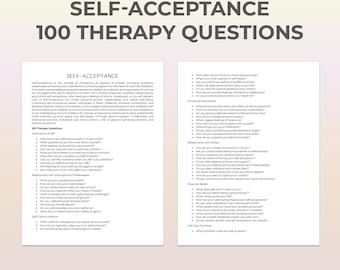 Self-Acceptance Therapy Questions, Self-Compassion, Inner Peace, Self-Worth, Imperfection, Self-Esteem, Mindfulness, Therapy Worksheet