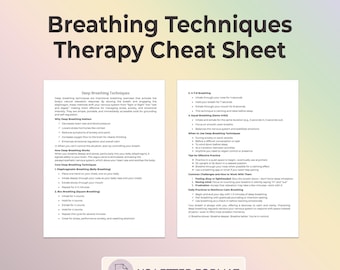 Deep Breathing Therapy Cheat Sheet Anxiety Relief Breathwork Box 4 7 8 Diaphragmatic Calm Self Regulation Printable PDF Worksheet Guide Tool