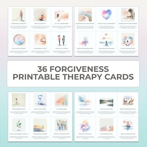 Forgiveness Flashcards, Positive Psychology Worksheet, Humanistic Therapy Cards, Printable Therapy Cards, Therapy Worksheets, Therapist Tool