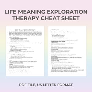 Purpose Therapy Cheat Sheet, Life Purpose,Meaning in Life, Logotherapy, Existential Therapy, Find Purpose,Value-Based Living,Meaning Therapy