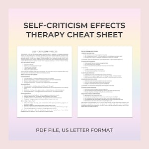 Self-Criticism Therapy Cheat Sheet, Overcome Self-Doubt, Reduce Self-Blame, Emotional Healing, Boost Self-Esteem, Self-Worth Growth