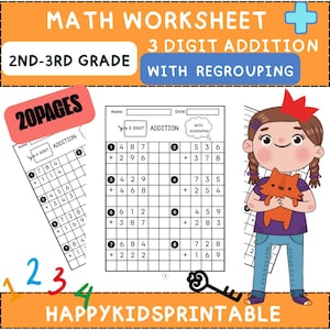 3-Digit Addition with Regrouping Worksheets| Math Practice for Grades 2-3| Three Digit Addition Worksheet| Math For Kids | Basic Operation