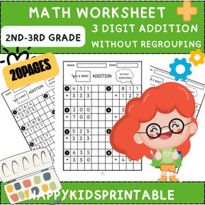 Addition worksheet, 3digit addition for kids, Three Digit Addition  without Regrouping with Grid Worksheets, Math worksheet printable