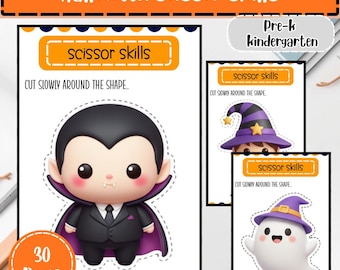 Halloween Scissor Skills Worksheets: Cut & Paste Activity Book (PDF)