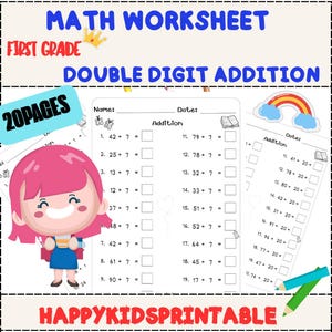 20 Printable Addition Worksheets - Printable Math Practice for Early Learners-Math Drill Addition Worksheets-Math Worksheet-Math workbook