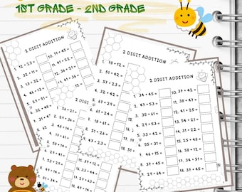 Hojas de trabajo de suma de 2 dígitos: Práctica de matemáticas de 1.º y 2.º grado (imprimibles)