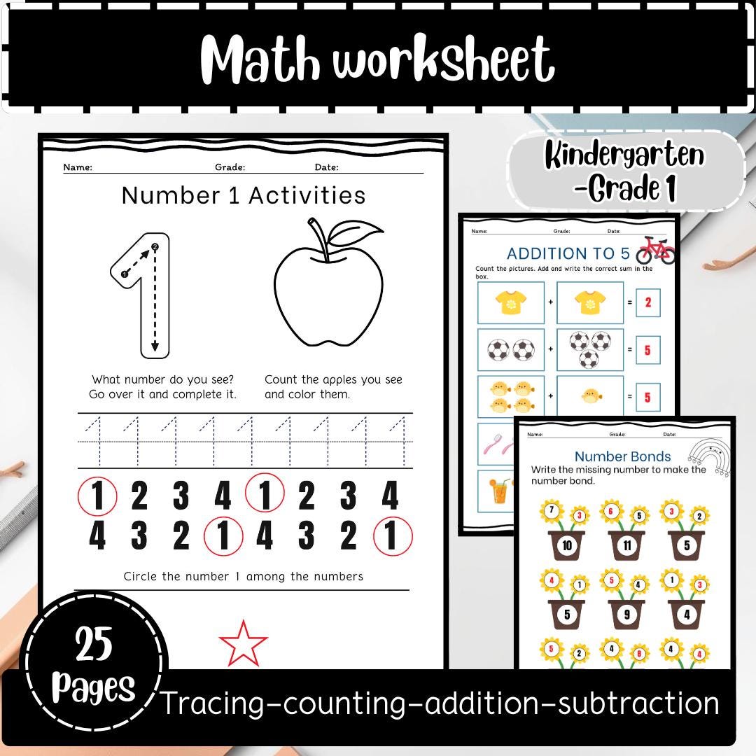Math Worksheets | Number Tracing, Addition, Counting (25 Pages) - Etsy UK